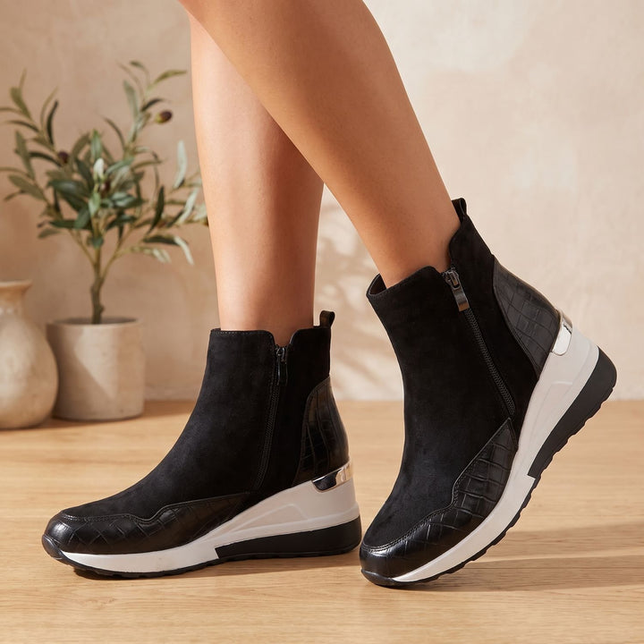 Women's Orthopedic Wedge Ankle Boots Side-Zip Croc-Detail