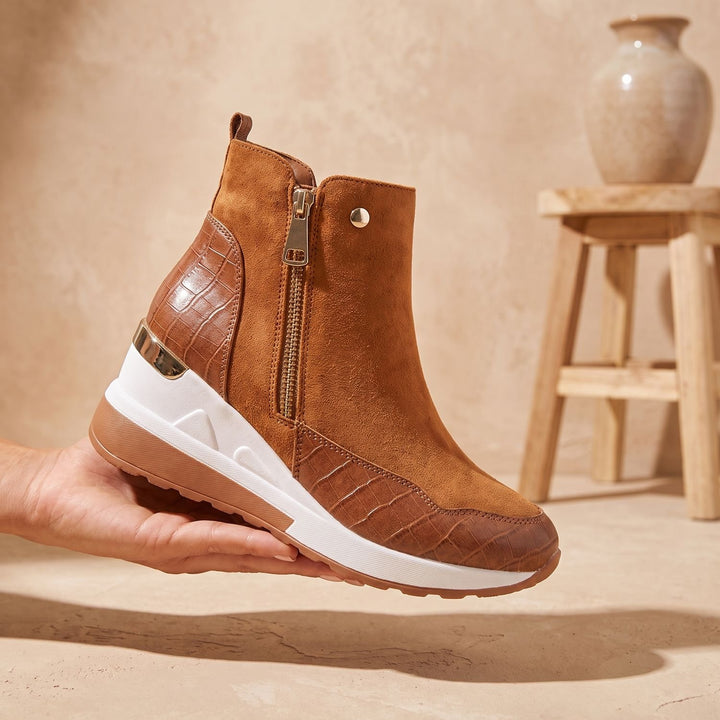 Women's Orthopedic Wedge Ankle Boots Side-Zip Croc-Detail