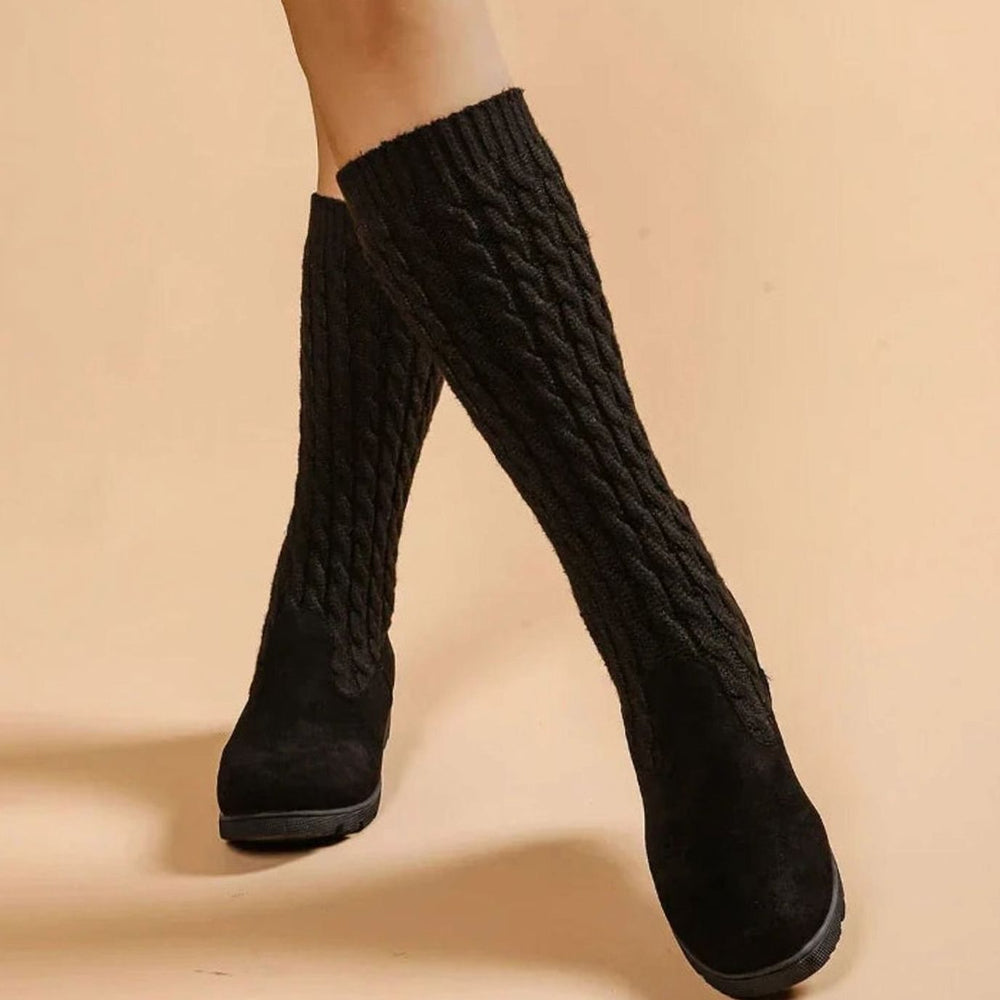 Women's Orthopedic Wedge Knee-High Cable-Knit Suede Boots