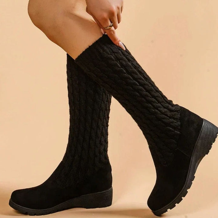 Women's Orthopedic Wedge Knee-High Cable-Knit Suede Boots