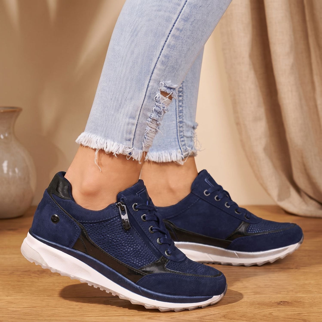 Women's Orthopedic Zip-Up Lace-Up Comfort Sneakers - Blue