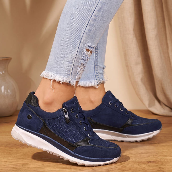 Women's Orthopedic Zip-Up Lace-Up Comfort Sneakers - Blue
