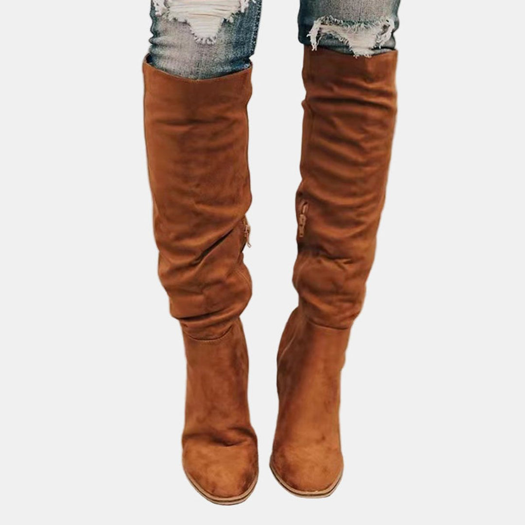 Women's Over-the-Knee Block-Heel Stretch Ankle Boots - Brown