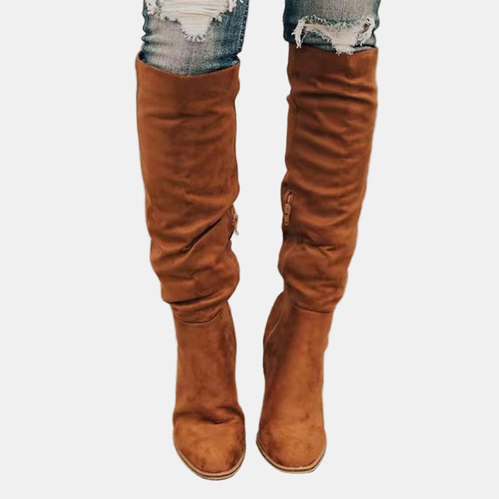 Women's Over-the-Knee Block-Heel Stretch Ankle Boots - Brown