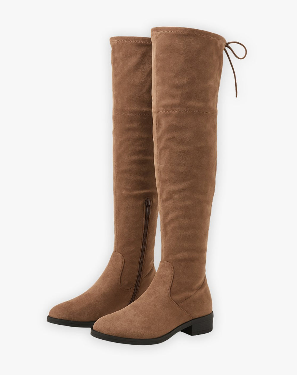 Women's Over-the-Knee Flat Suede Boots Side-Zip - Brown