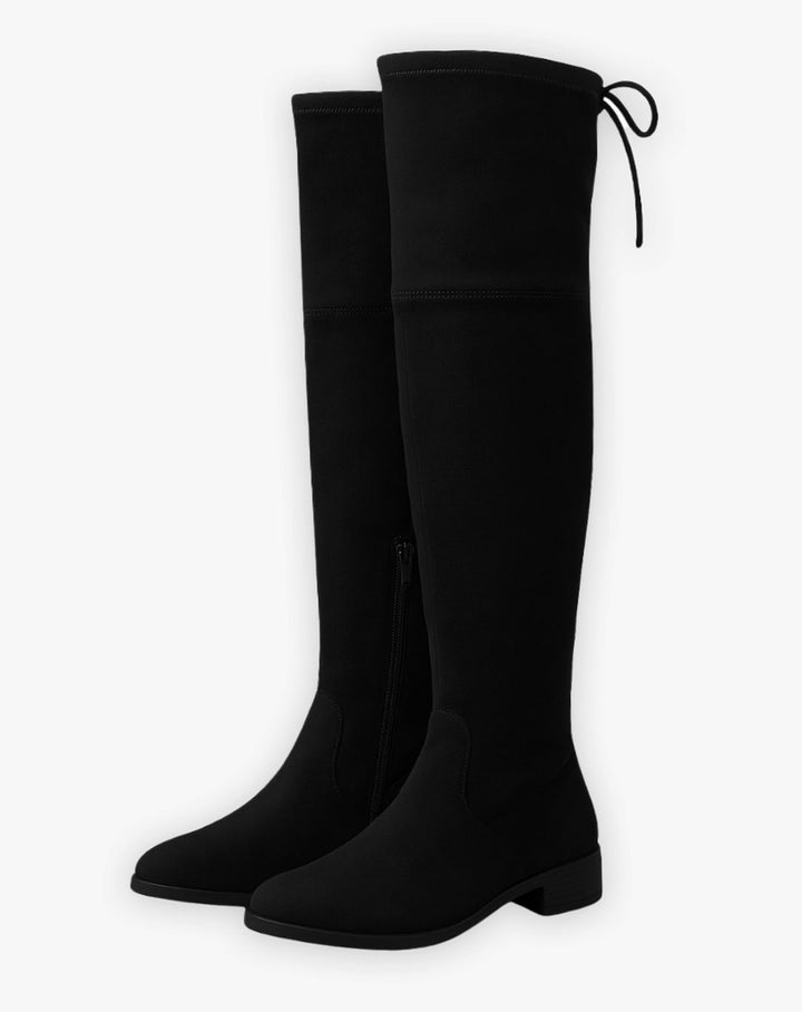 Women's Over-the-Knee Flat Suede Boots Side-Zip - Black
