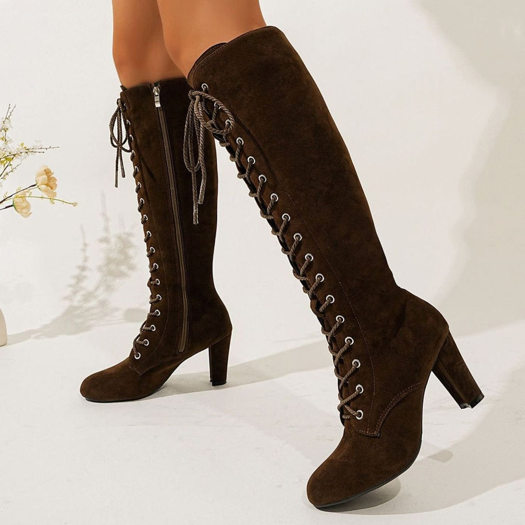 Women's Over-the-Knee High Boots Lace-Up Block Heel Suede