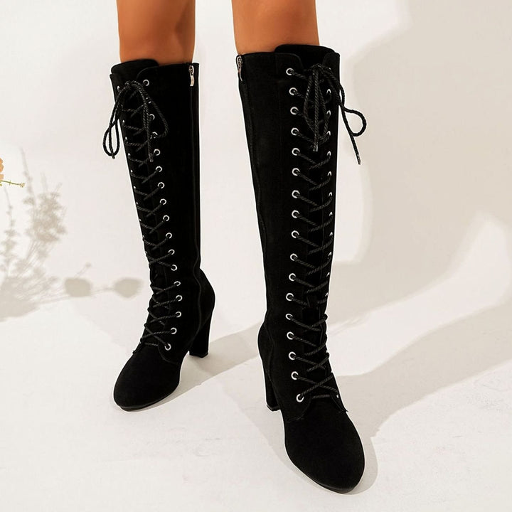 Women's Over-the-Knee High Boots Lace-Up Block Heel Suede