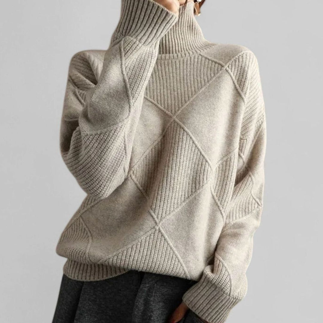 Women's Oversized Argyle Knit Turtlenecks Sweater - Gray