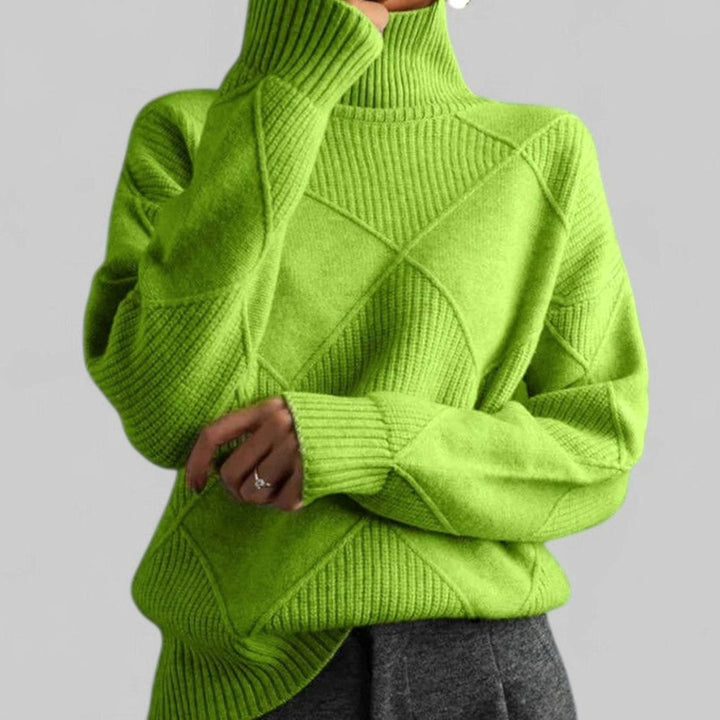 Women's Oversized Argyle Knit Turtlenecks Sweater - Green