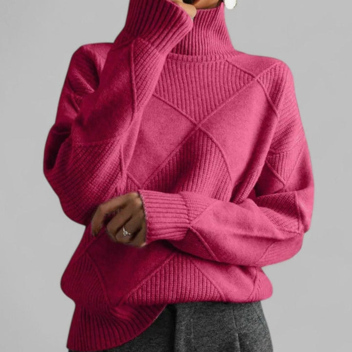 Women's Oversized Argyle Knit Turtlenecks Sweater - Pink