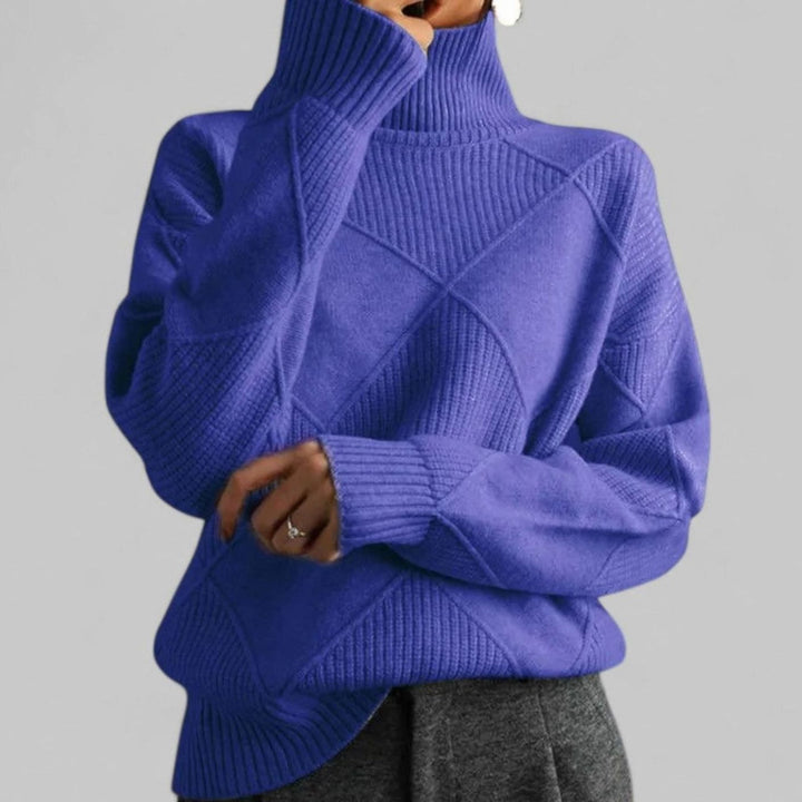 Women's Oversized Argyle Knit Turtlenecks Sweater - Purple
