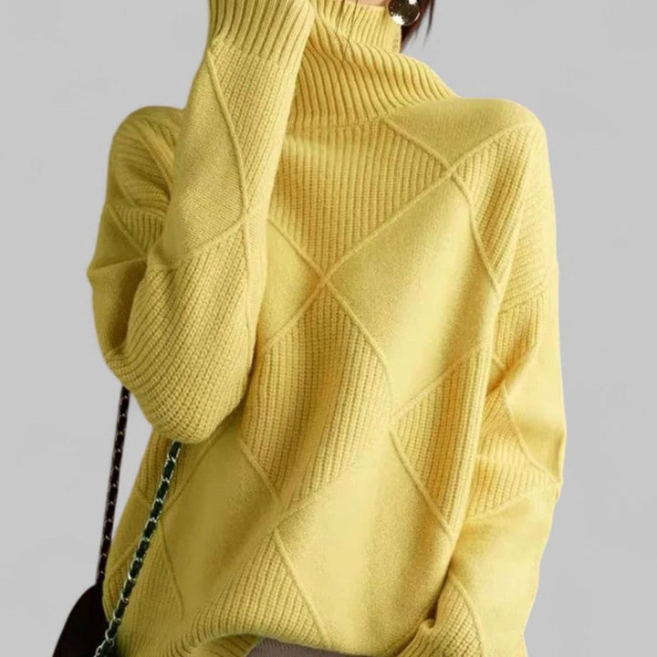 Women's Oversized Argyle Knit Turtlenecks Sweater - Yellow