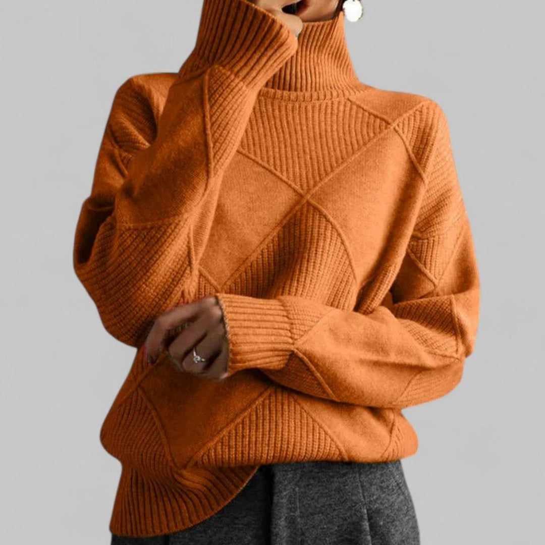 Women's Oversized Argyle Knit Turtlenecks Sweater - Orange