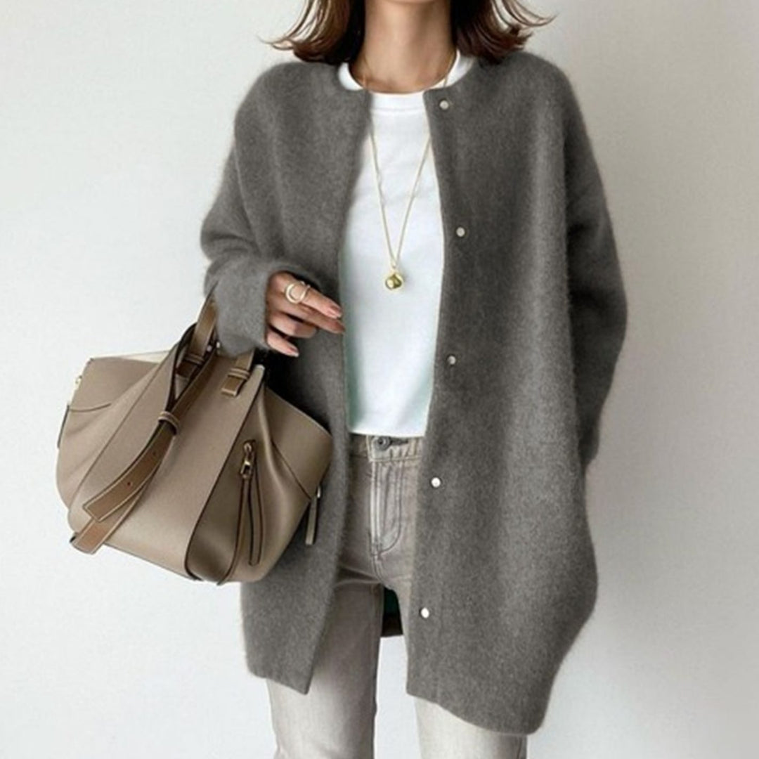 Women's Oversized Button-Front Fuzzy Knit Winter Cardigan - Grey