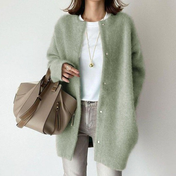 Women's Oversized Button-Front Fuzzy Knit Winter Cardigan - Green
