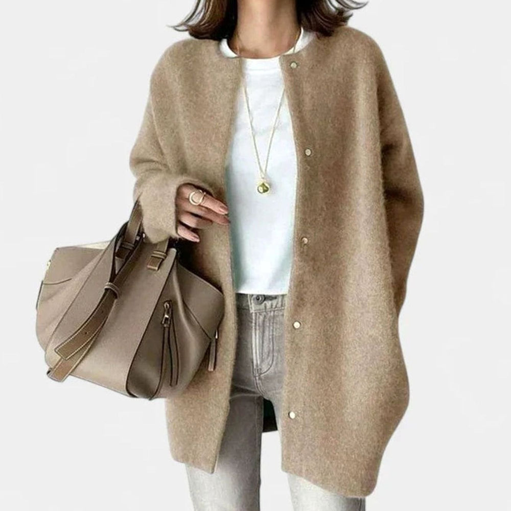 Women's Oversized Button-Front Knit Cardigan Sweater, Camel - Light Khaki