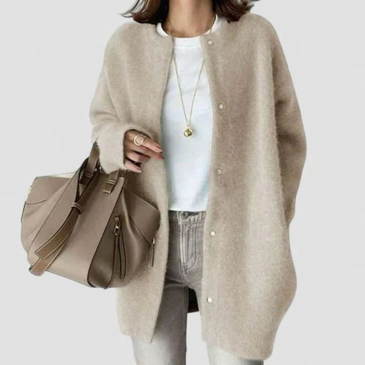 Women's Oversized Button-Front Knit Cardigan Sweater, Camel - White