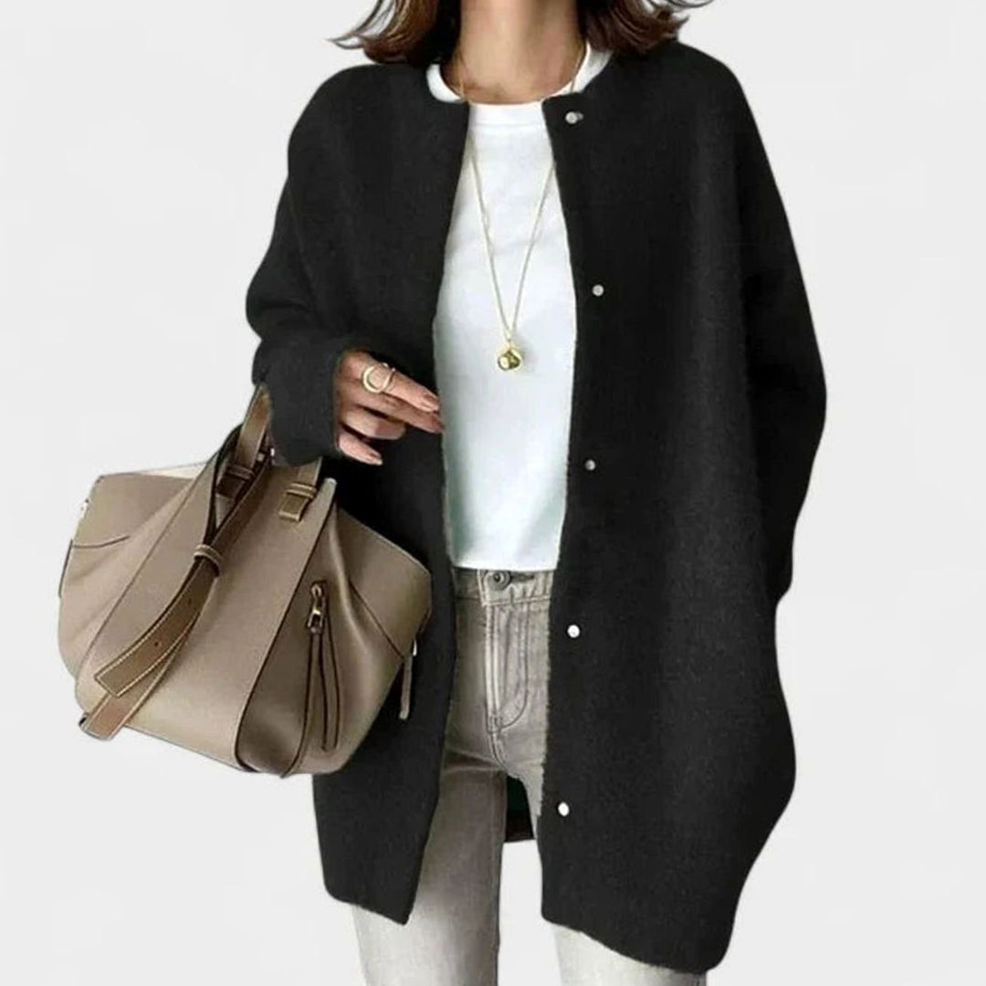 Women's Oversized Button-Front Knit Cardigan Sweater, Camel - Black