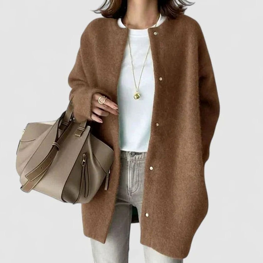Women's Oversized Button-Front Knit Cardigan Sweater, Camel - Brown