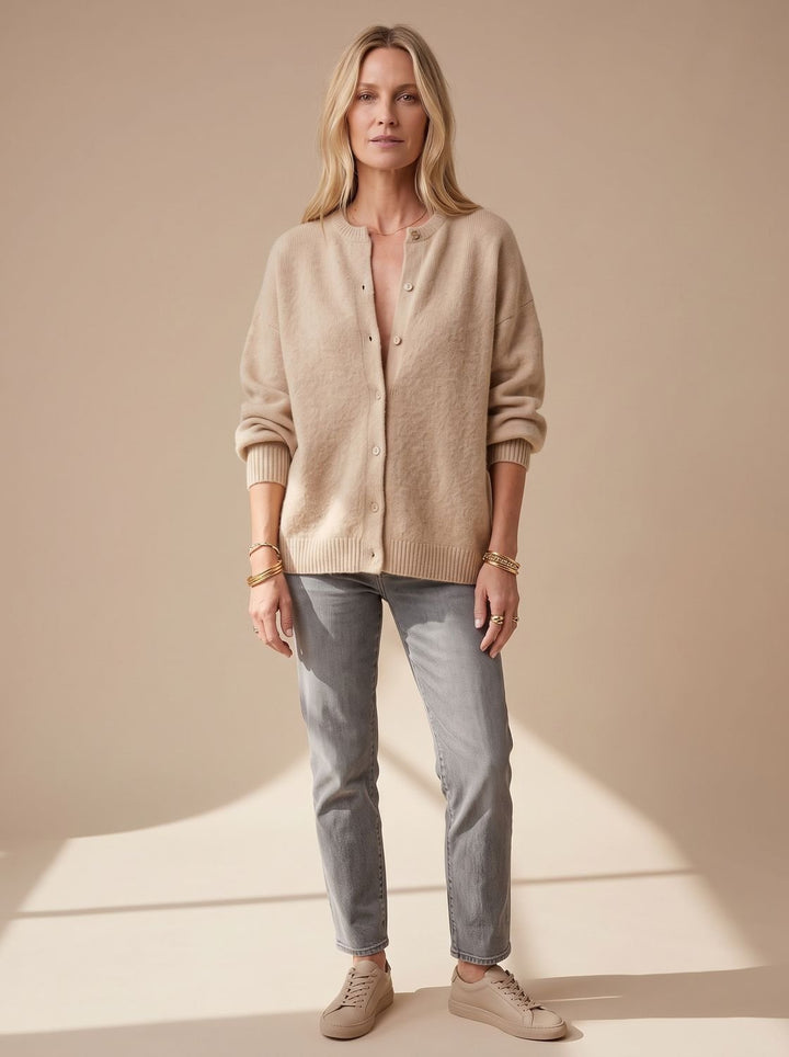 Women's Oversized Button-Up Knit Cardigan Sweater - Brown
