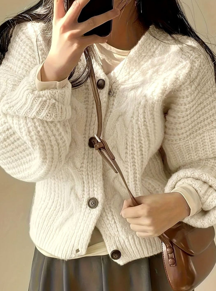 Women's Oversized Cable-Knit Button-Front Cardigan