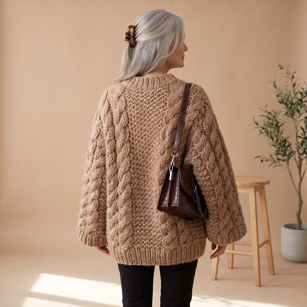 Women's Oversized Cable-Knit Chunky Crew Neck Sweater