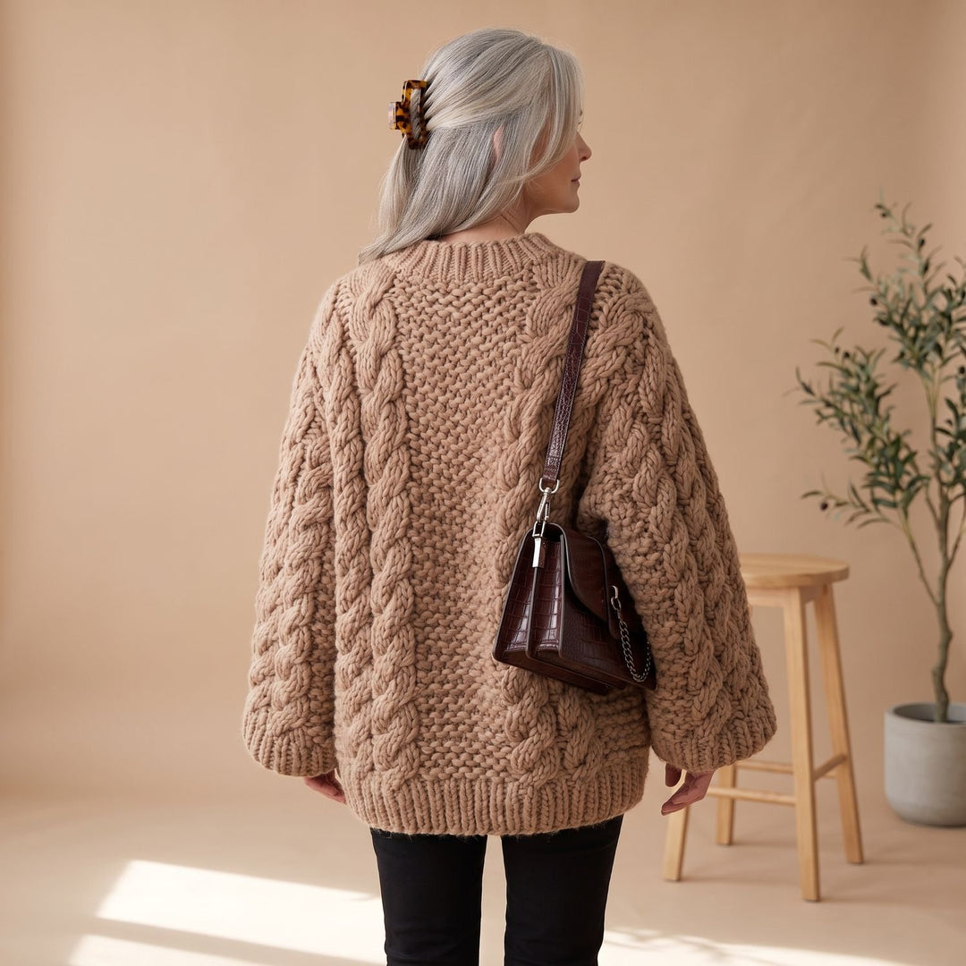 Women's Oversized Cable-Knit Chunky Crew Neck Sweater