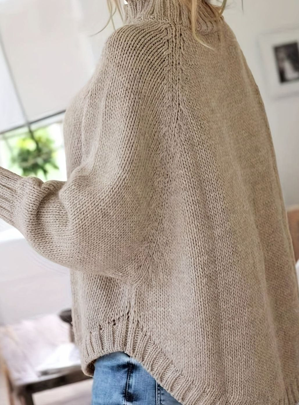 Women's Oversized Cable Knit High-Neck Sweater