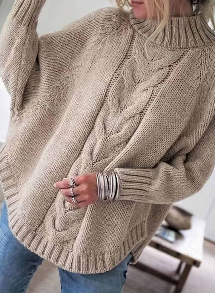 Women's Oversized Cable Knit High-Neck Sweater