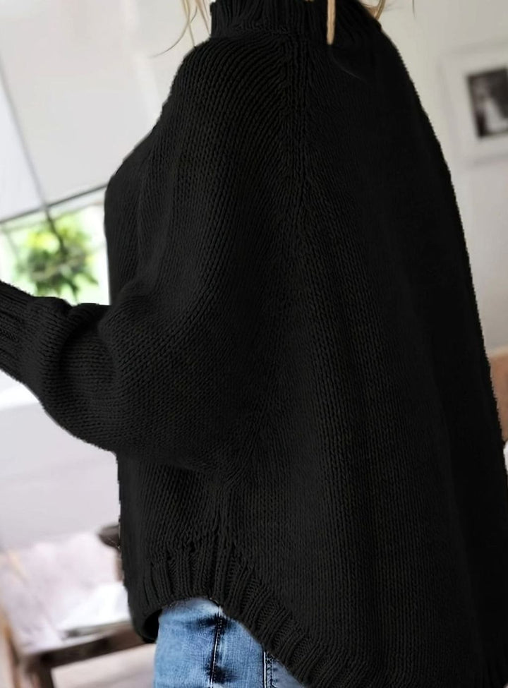 Women's Oversized Cable Knit High-Neck Sweater