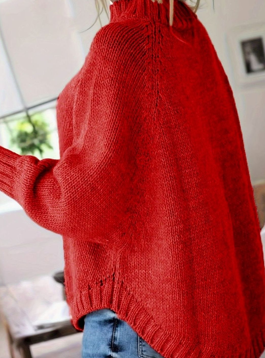 Women's Oversized Cable Knit High-Neck Sweater