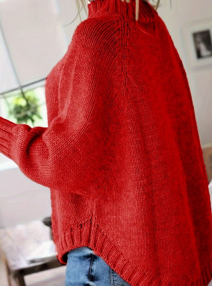 Women's Oversized Cable Knit High-Neck Sweater