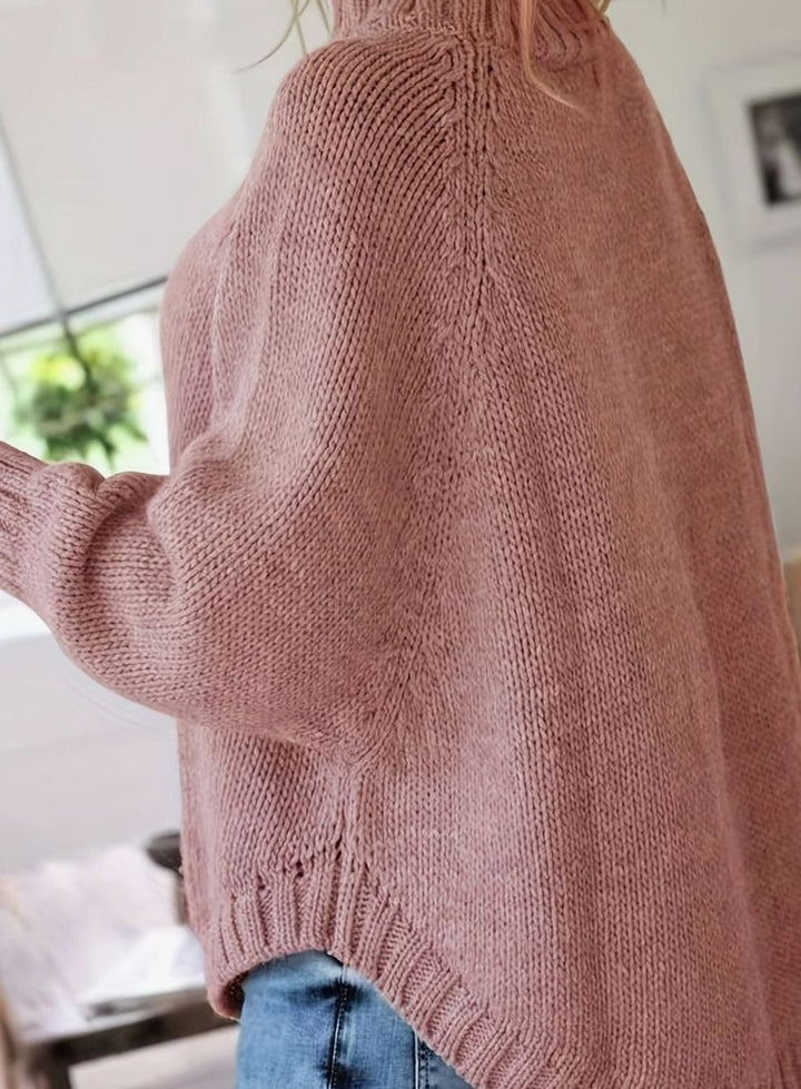 Women's Oversized Cable Knit High-Neck Sweater