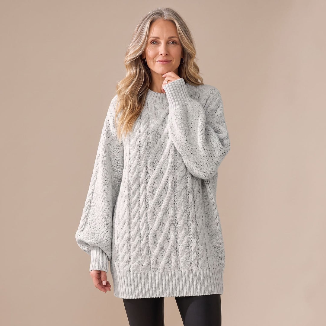 Women's Oversized Cable Knit Sweater Dress Long Sleeve - Gray