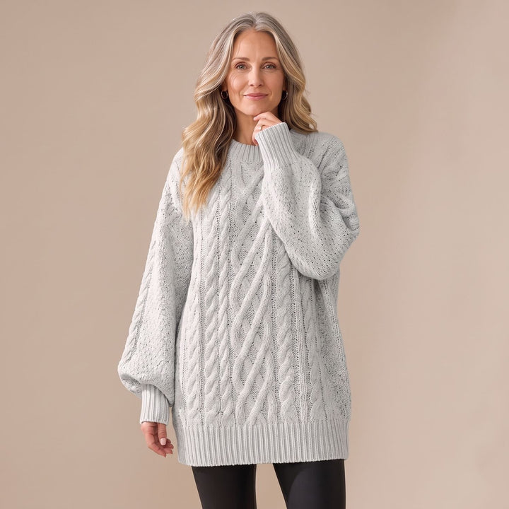 Women's Oversized Cable Knit Sweater Dress Long Sleeve - Gray
