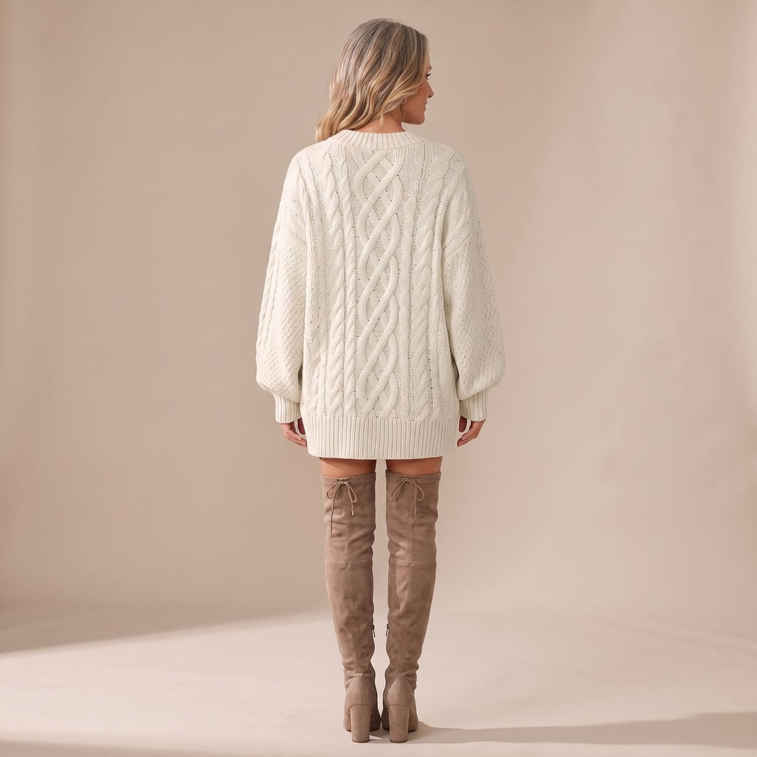 Women's Oversized Cable Knit Sweater Dress Long Sleeve
