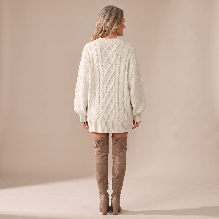 Women's Oversized Cable Knit Sweater Dress Long Sleeve