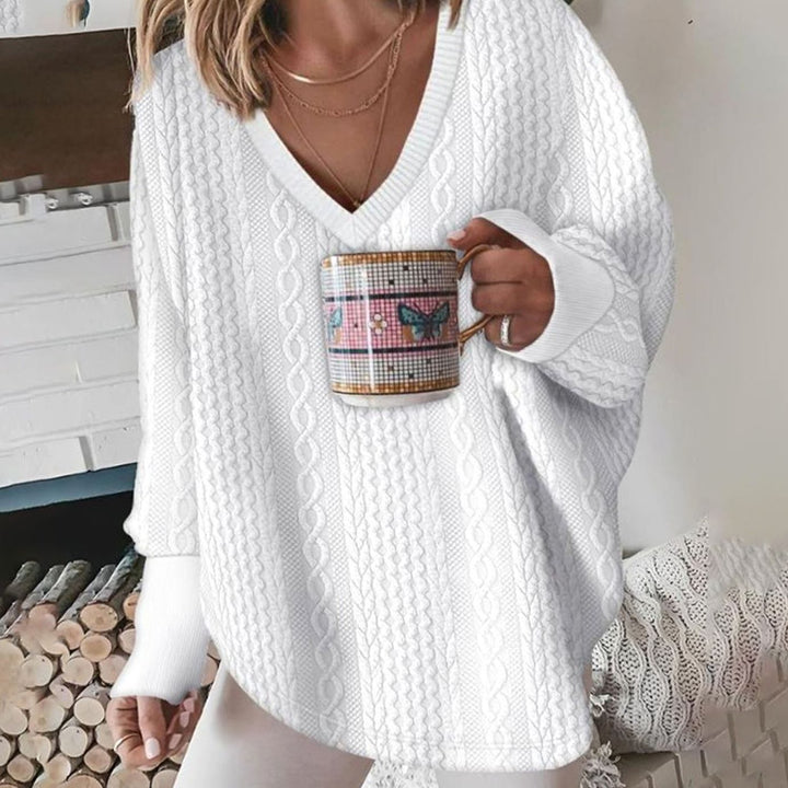 Women's Oversized Cable Knit V-Neck Sweater - White