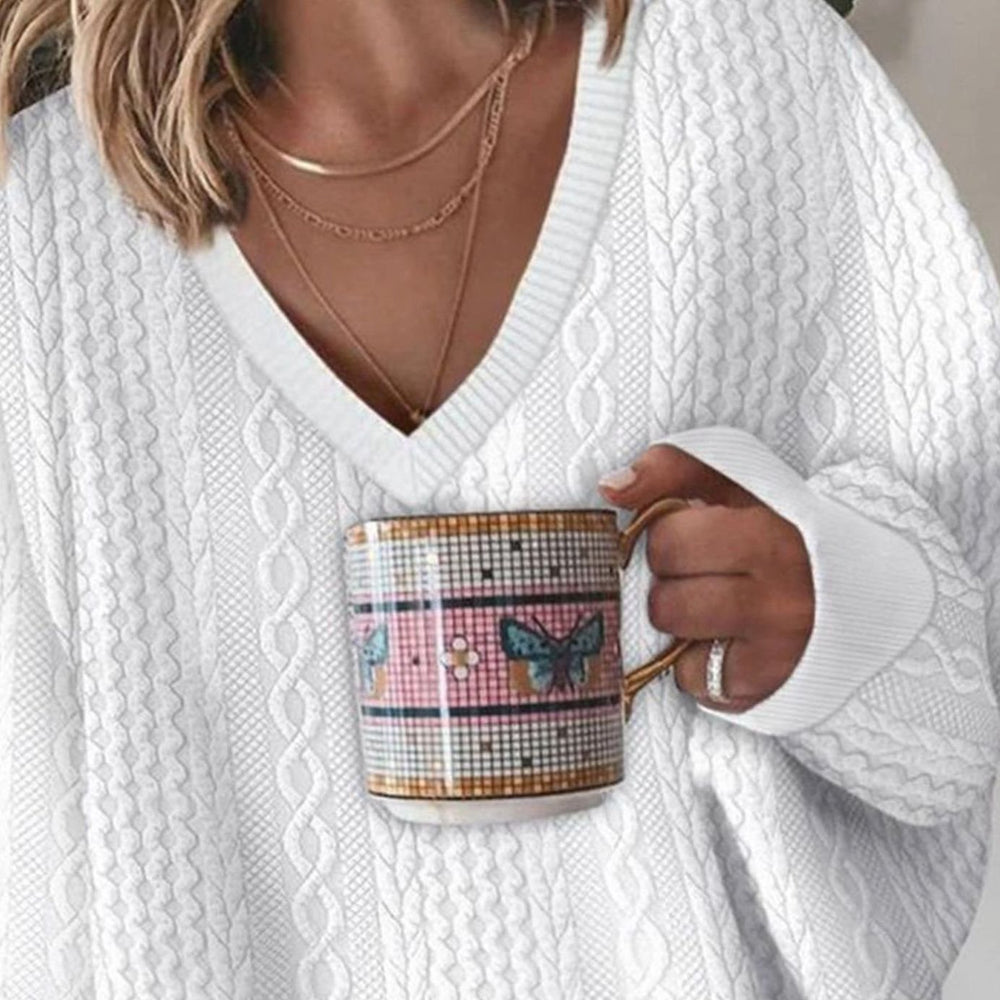 Women's Oversized Cable Knit V-Neck Sweater