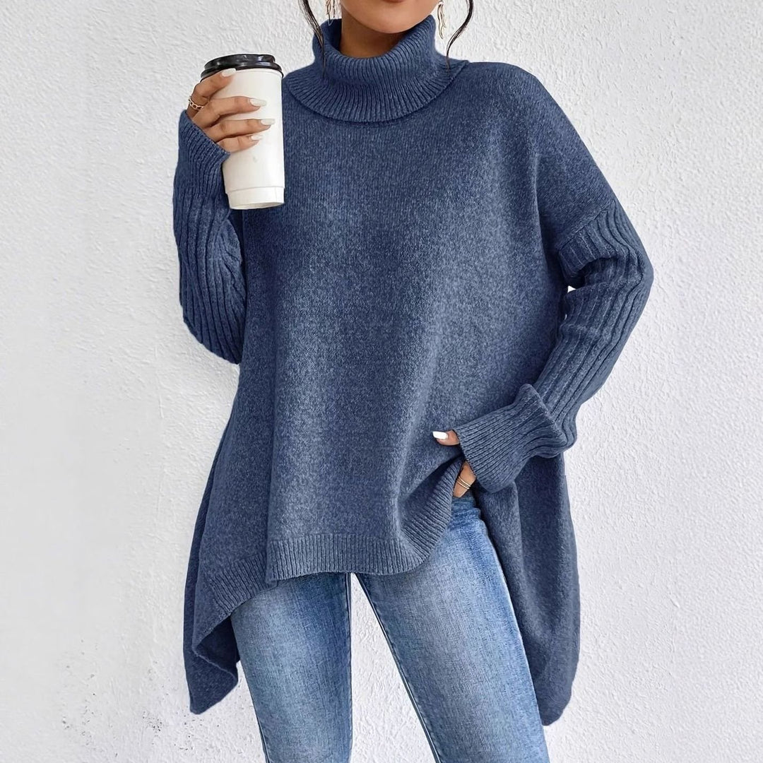Women's Oversized Cashmere Turtleneck Pullover Sweater - Navy