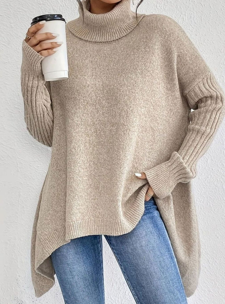 Women's Oversized Cashmere Turtleneck Pullover Sweater - Apricot