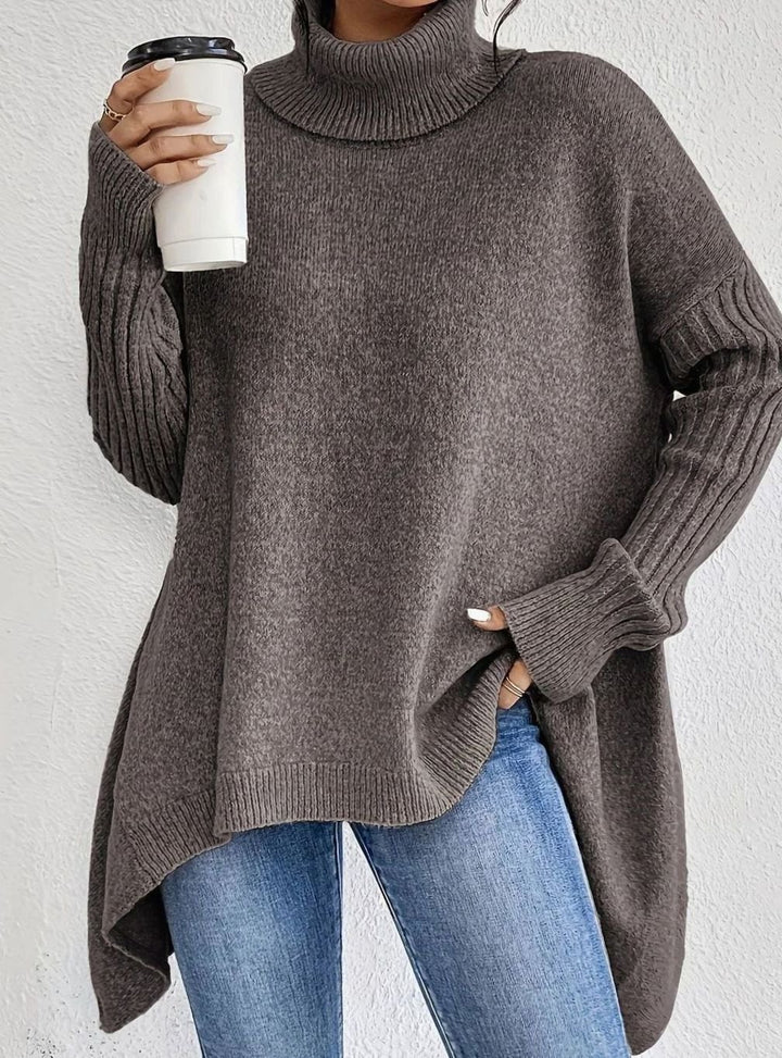 Women's Oversized Cashmere Turtleneck Pullover Sweater - Light Brown