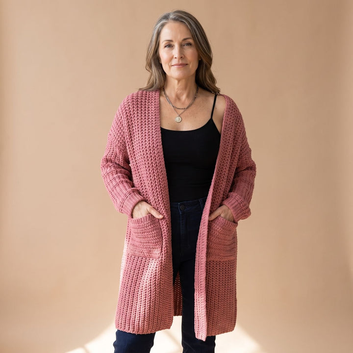 Women's Oversized Chunky Knit Open-Front Cardigan Sweater - Dusty Pink