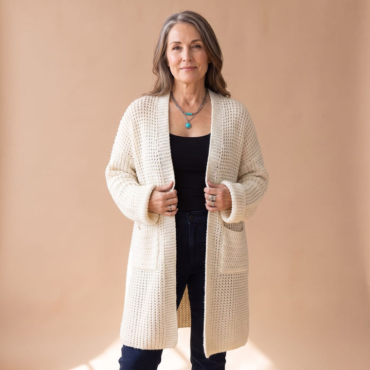 Women's Oversized Chunky Knit Open-Front Cardigan Sweater - White