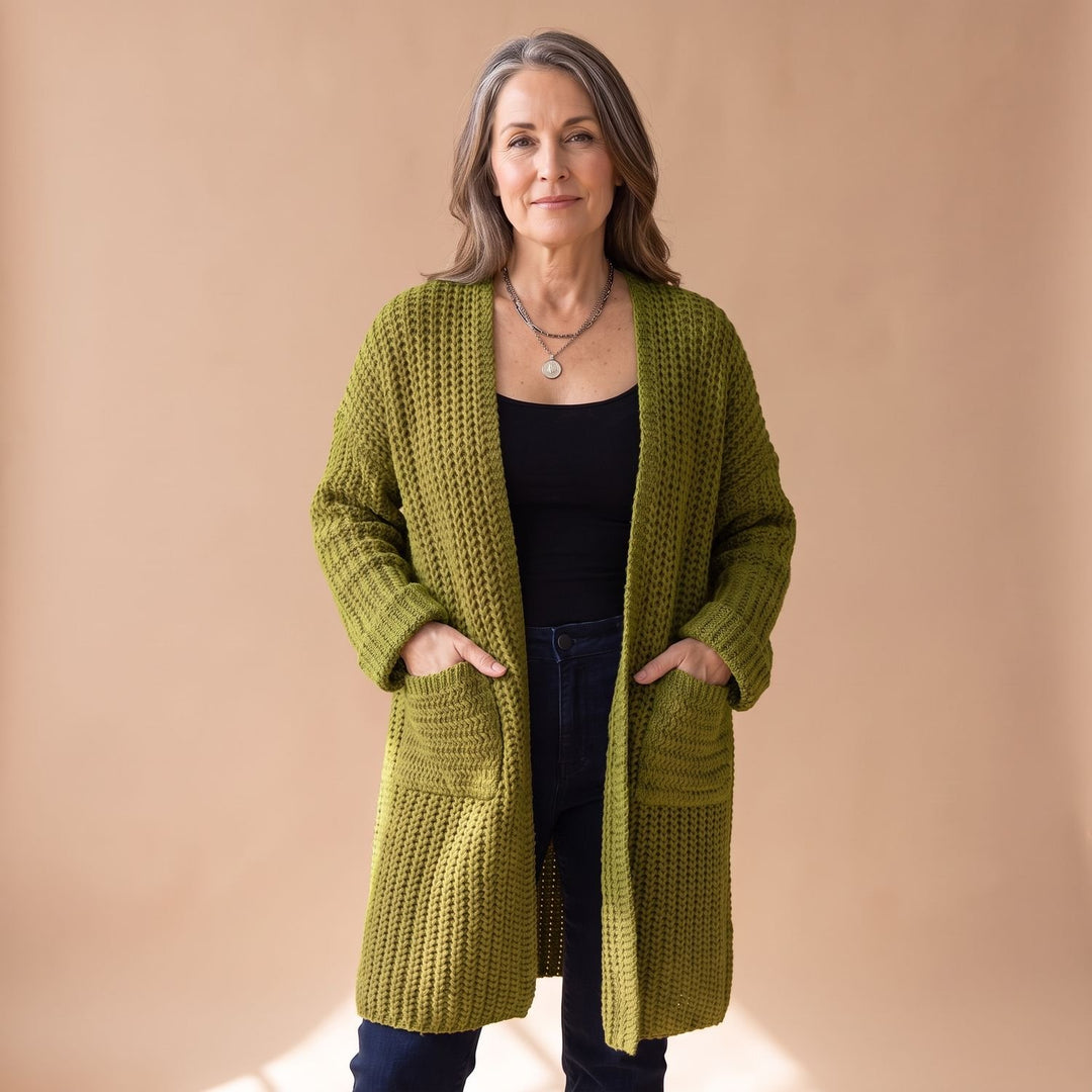 Women's Oversized Chunky Knit Open-Front Cardigan Sweater - Moss