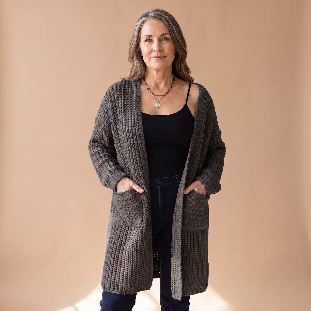 Women's Oversized Chunky Knit Open-Front Cardigan Sweater - Charcoal