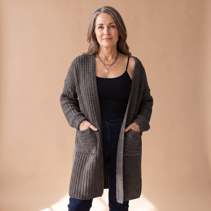 Women's Oversized Chunky Knit Open-Front Cardigan Sweater - Charcoal