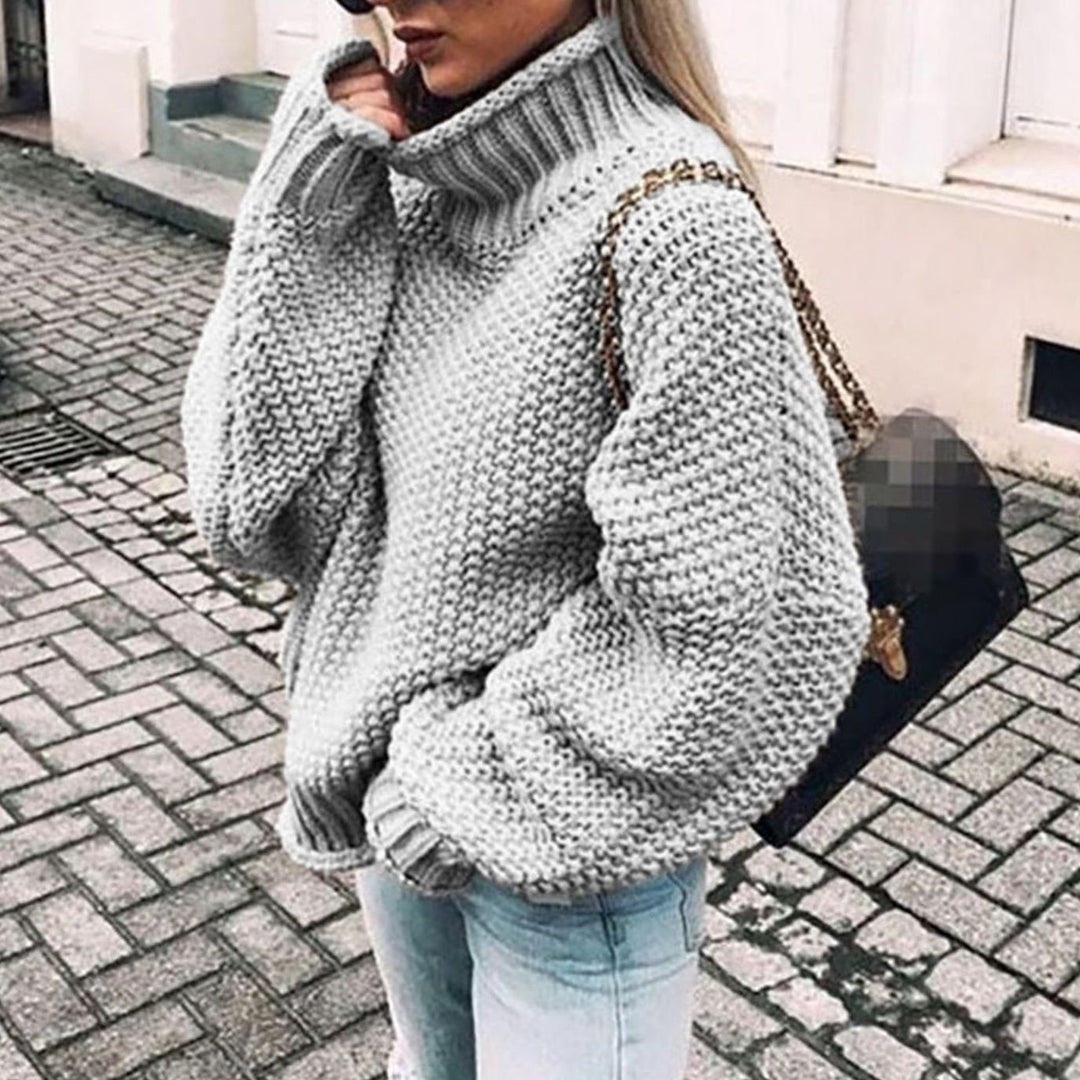 Women's Oversized Chunky Knit Turtleneck Sweater - Grey