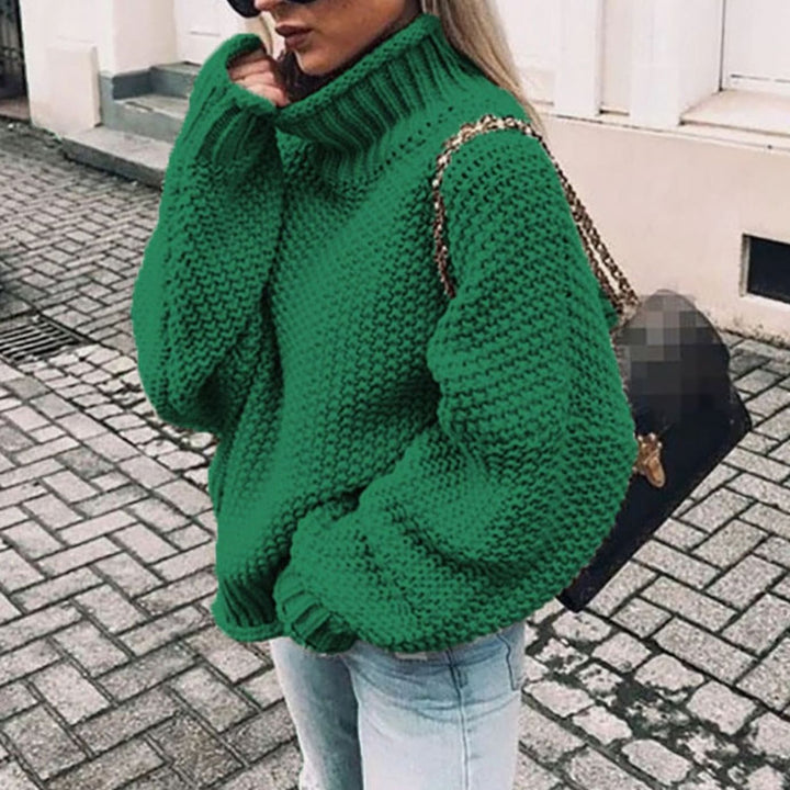 Women's Oversized Chunky Knit Turtleneck Sweater - Green